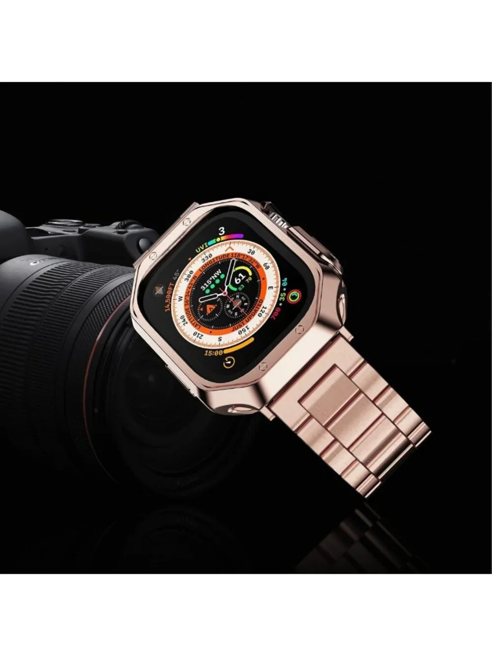 Stylish Stainless Steel Link Bracelet Band for Apple Watch Ultra 49mm, Rose Gold